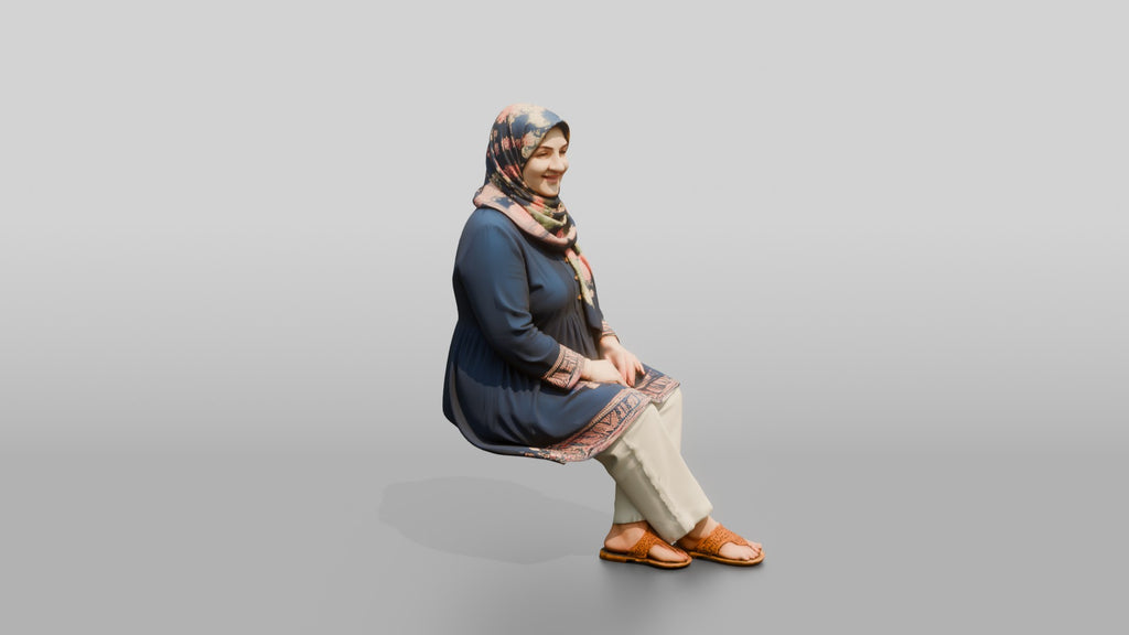 Plus-Size Middle-Aged Persian Woman in Floral Hijab