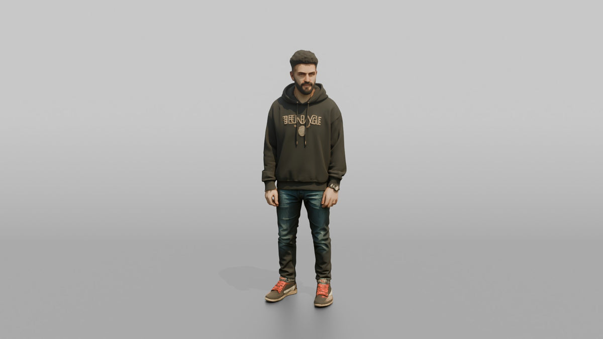 Middle Eastern Man in Dark Hoodie and Jeans - 3D character model, view 5