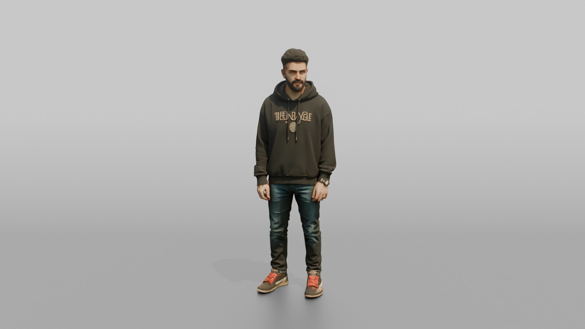 Middle Eastern Man in Dark Hoodie and Jeans