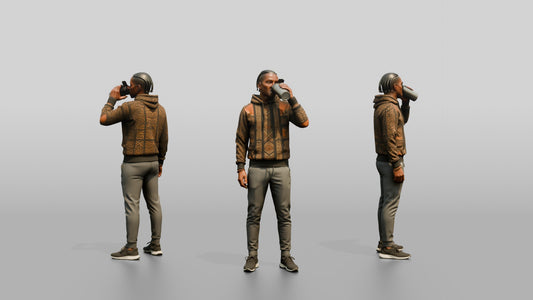 Athletic African Man Drinking Coffee in a Geometric Print Hoodie