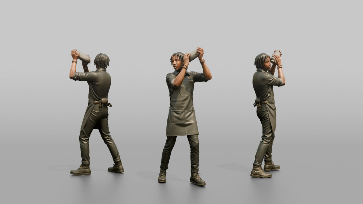 Bartender Man Shaking A Cocktail Shaker Overhead - 3D character model, view 1