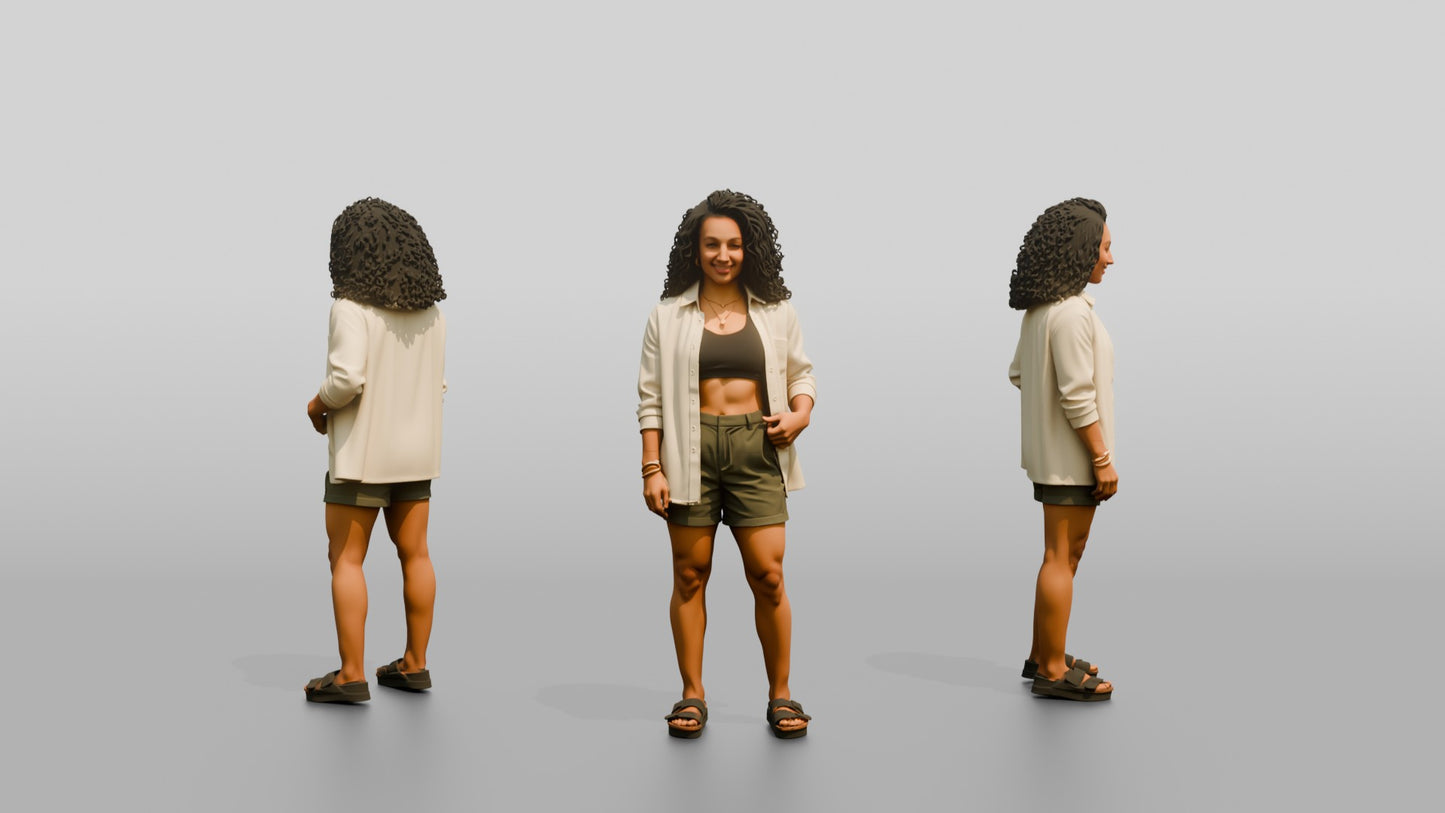 Multiracial Woman Posing on the Boardwalk in Beach Shirt
