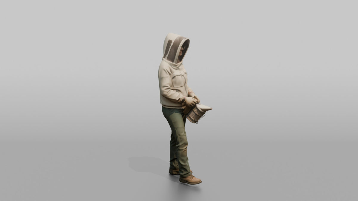 Farmer Holding Smoker Box Wearing Modern - 3D character model, view 2