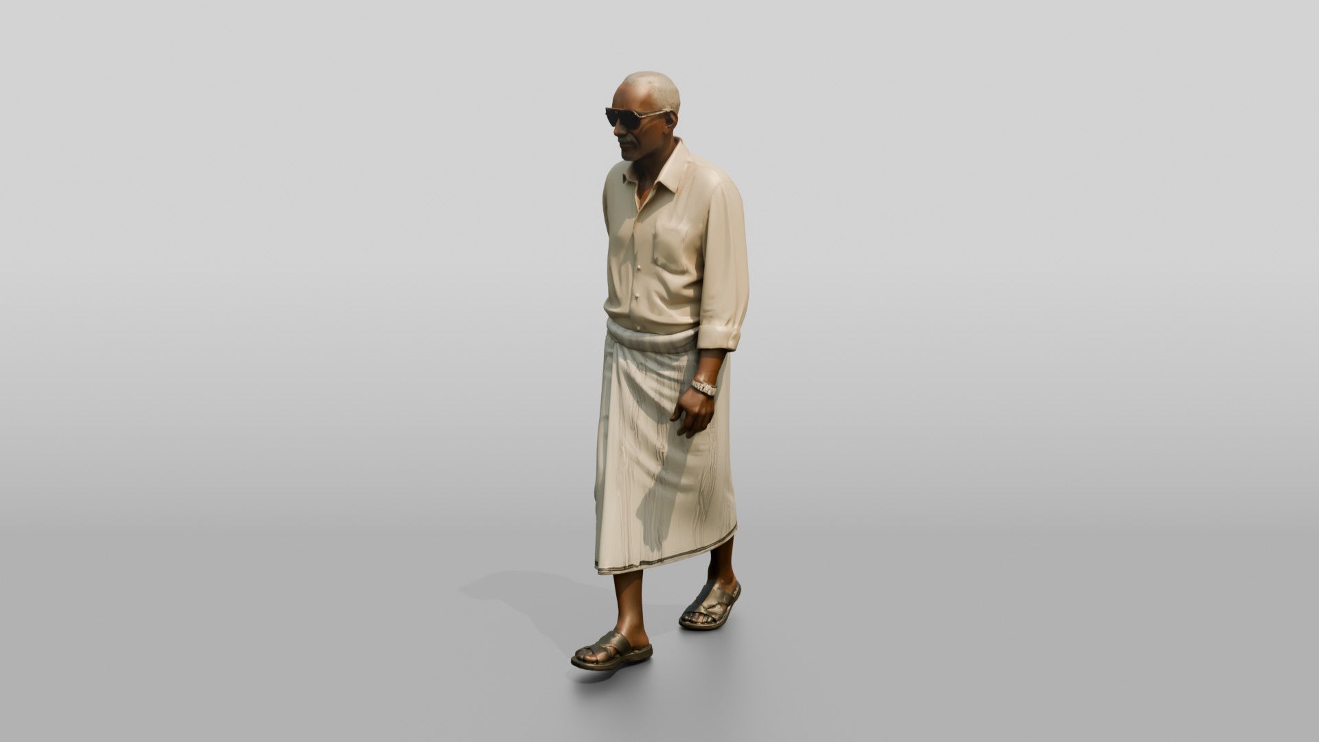 Elderly African Man Walking with Hands Clasped Behind His Back