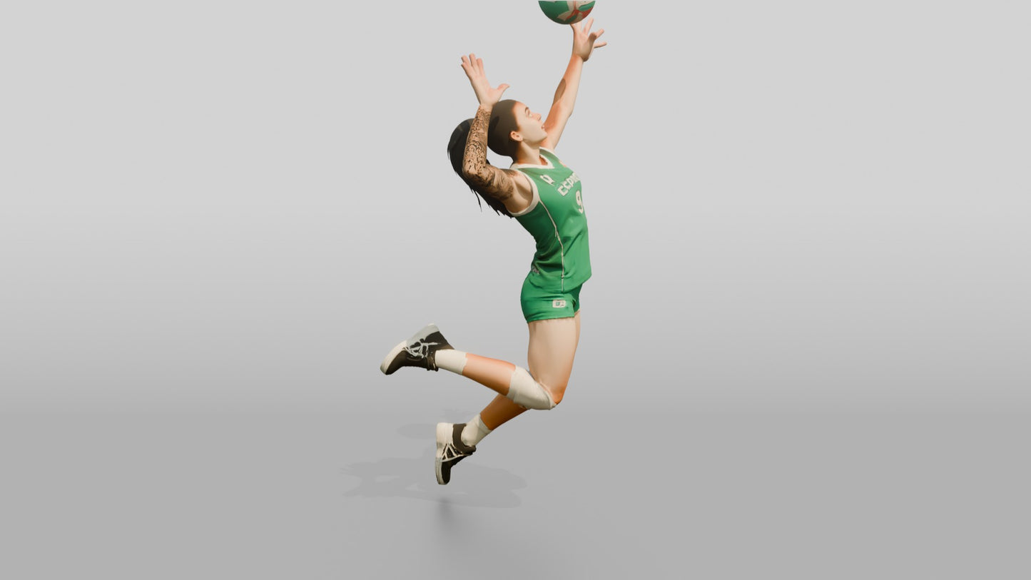 Hispanic Female Volleyball Player in Green Kit
