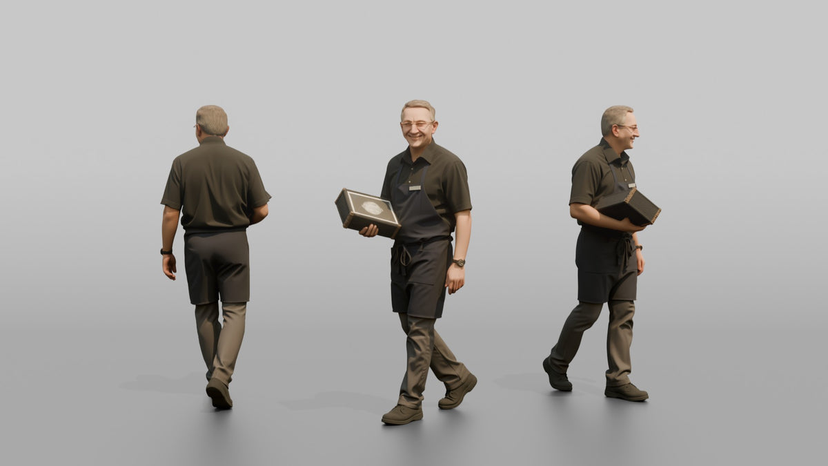 Server Woman Carrying A Stack Of Menus - 3D character model, view 1