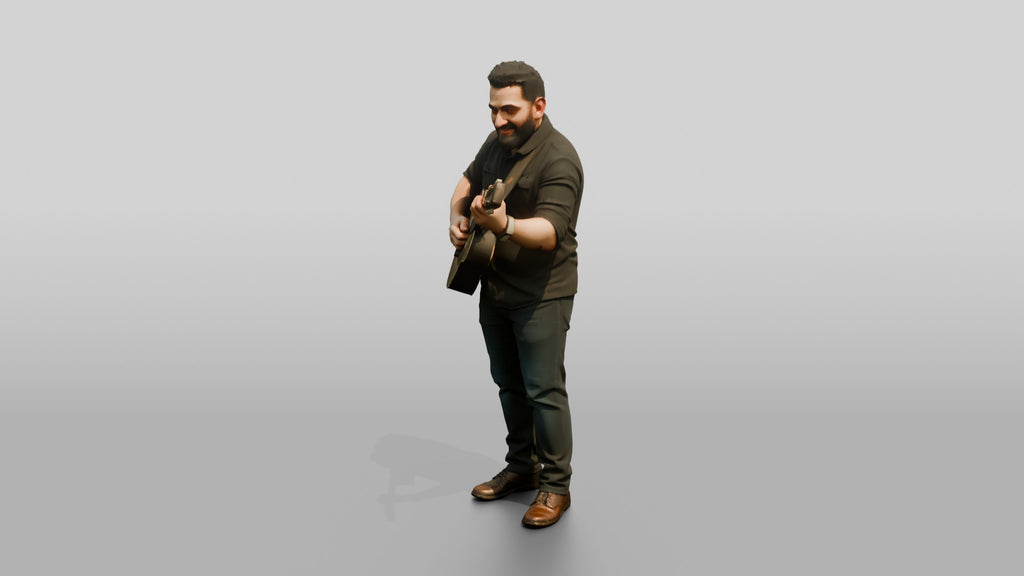 Homeless Man Playing an Old Acoustic Guitar