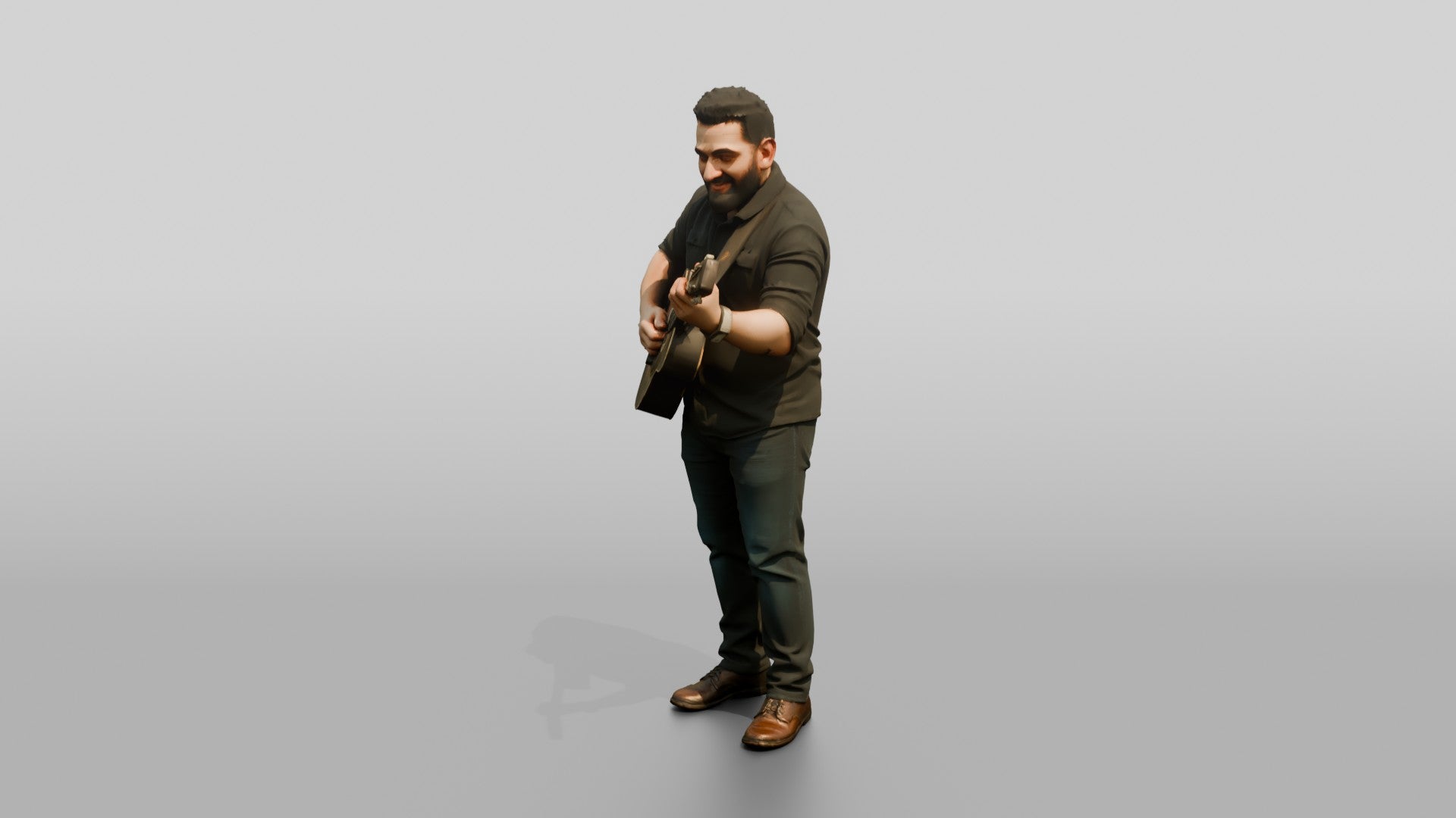 Homeless Man Playing an Old Acoustic Guitar