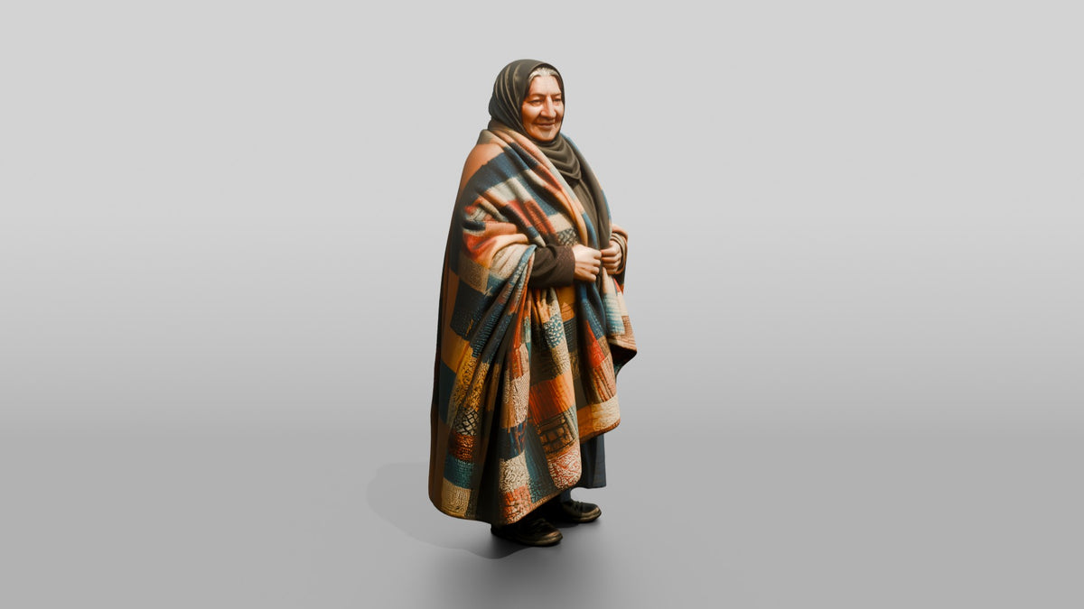 Homeless Woman Draped in a Patchwork Quilt - 3D character model, view 1
