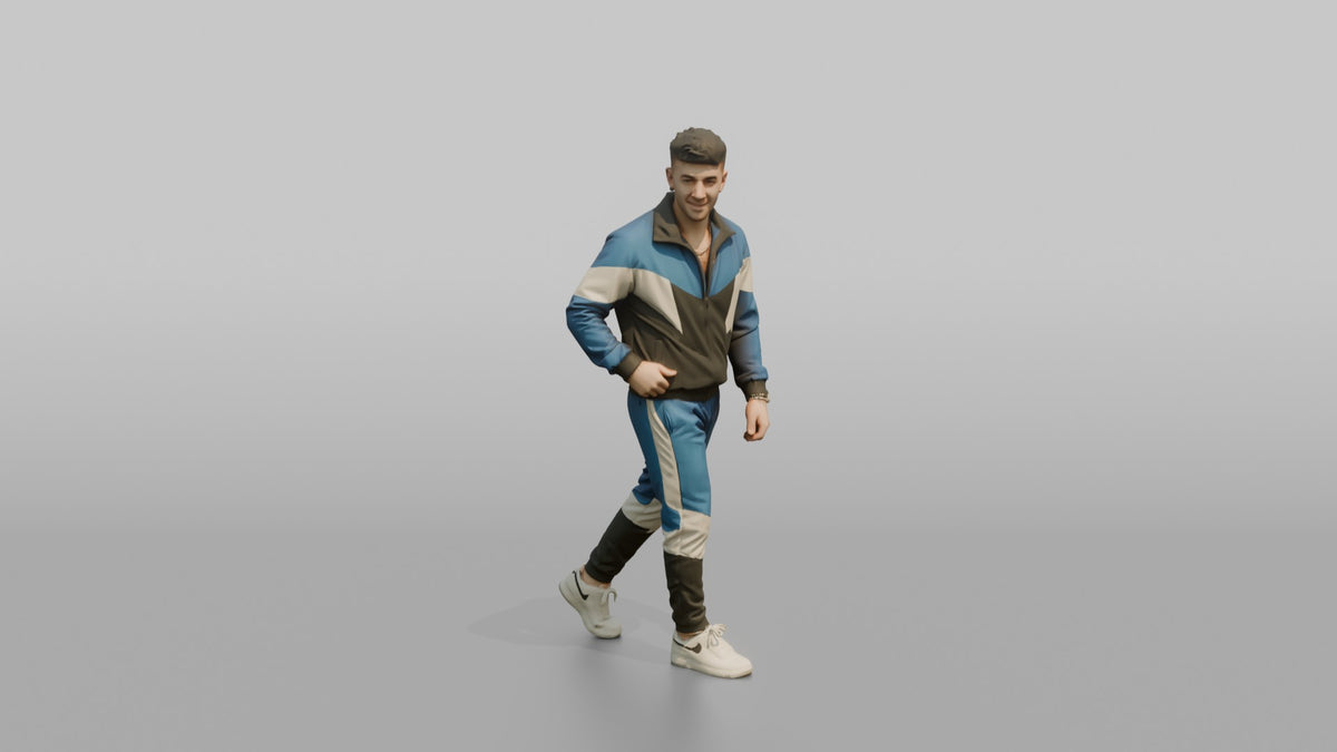 Patron Man Striking A Pose In A Bold Color-blocked Tracksuit - 3D character model, view 5