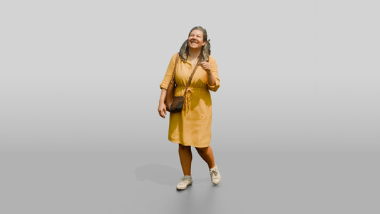 Plus-Size Croatian Woman Laughing with Head Tilted Back - 3D character model, view 1