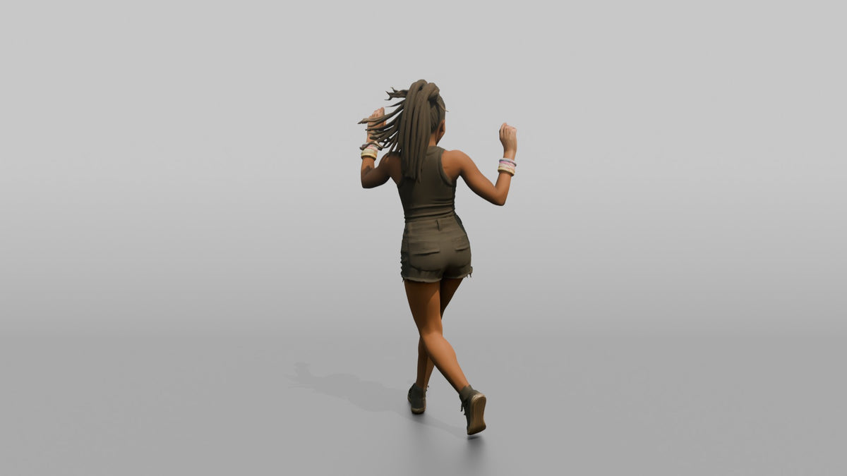Patron Woman Dancing With Glow Bracelets On Both Wrists - 3D character model, view 3