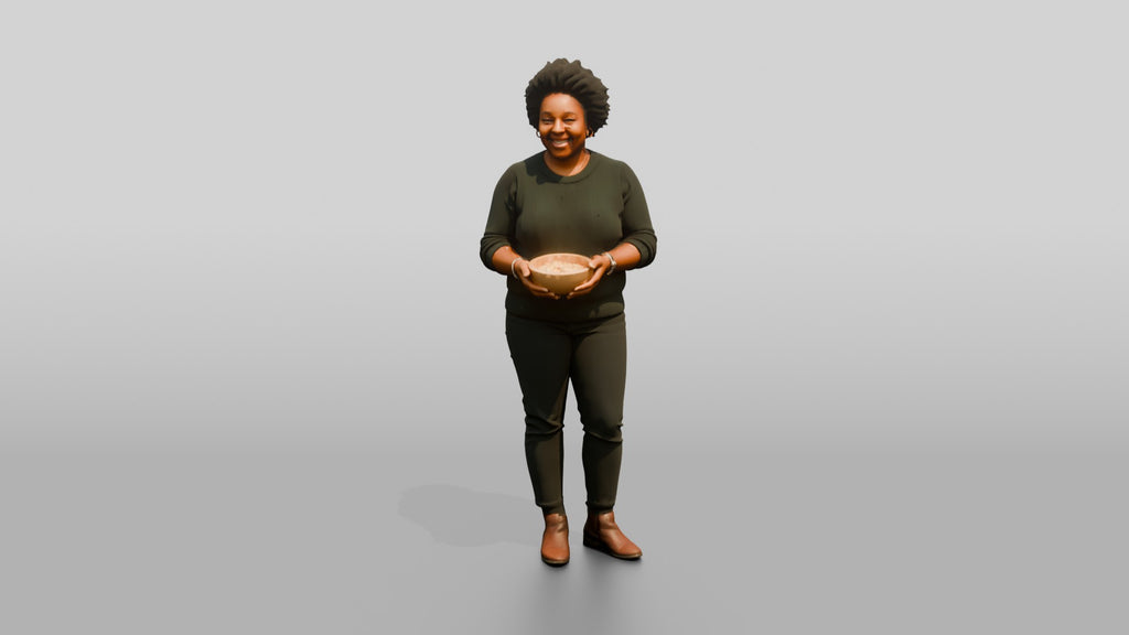 Homeless Woman Holding a Warm Bowl of Soup