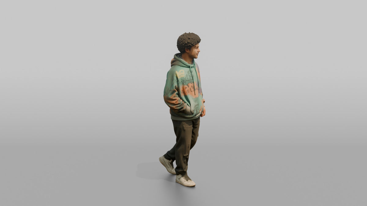 Patron Man Striking A Confident Urban Pose In An Oversized Colorful Hoodie - 3D character model, view 2