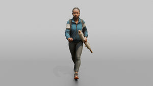 Protester Woman Walking with a Rolled Banner - 3D character model, view 1