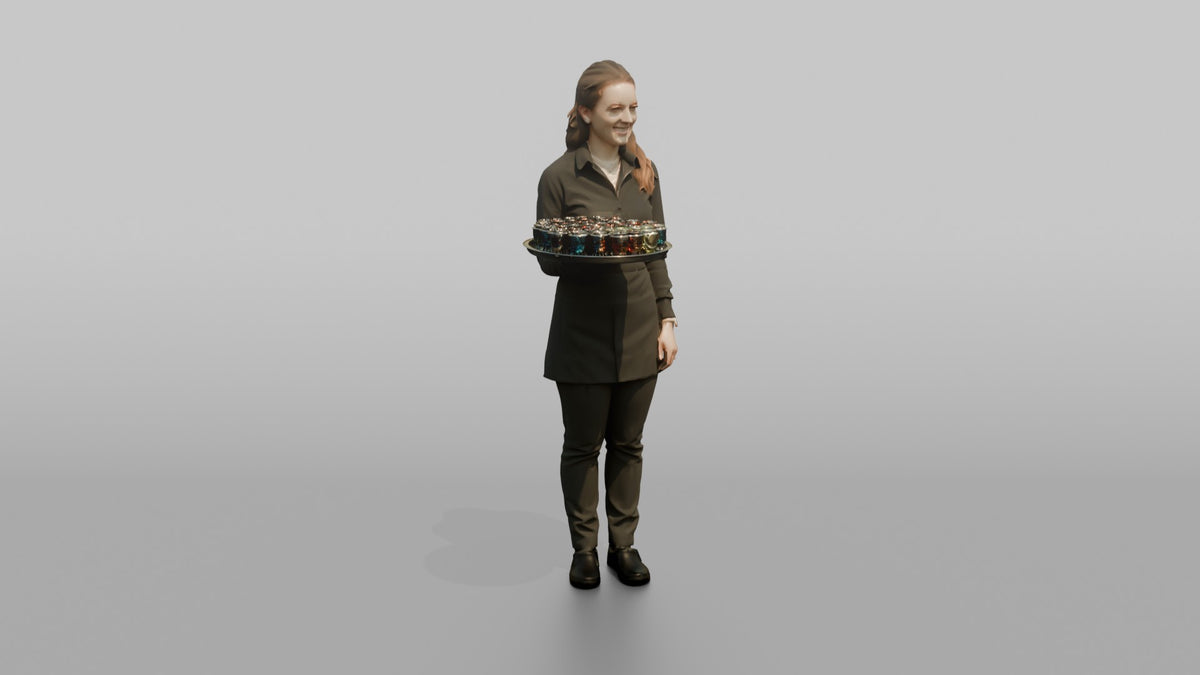 Cocktail Server Woman Carrying A Tray Of Shot Glasses - 3D character model