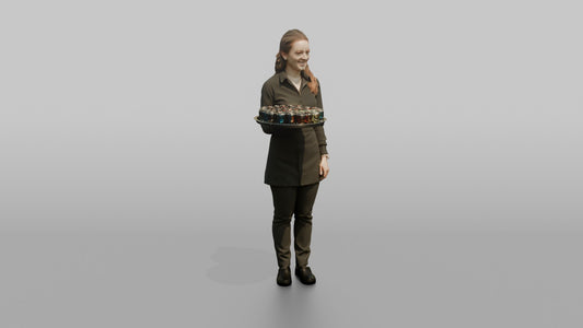 Cocktail Server Woman Carrying A Tray Of Shot Glasses - 3D character model