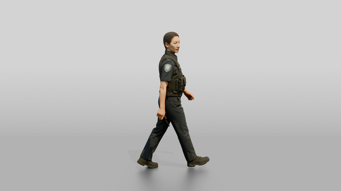 Female Police Officer Turning While Walking
