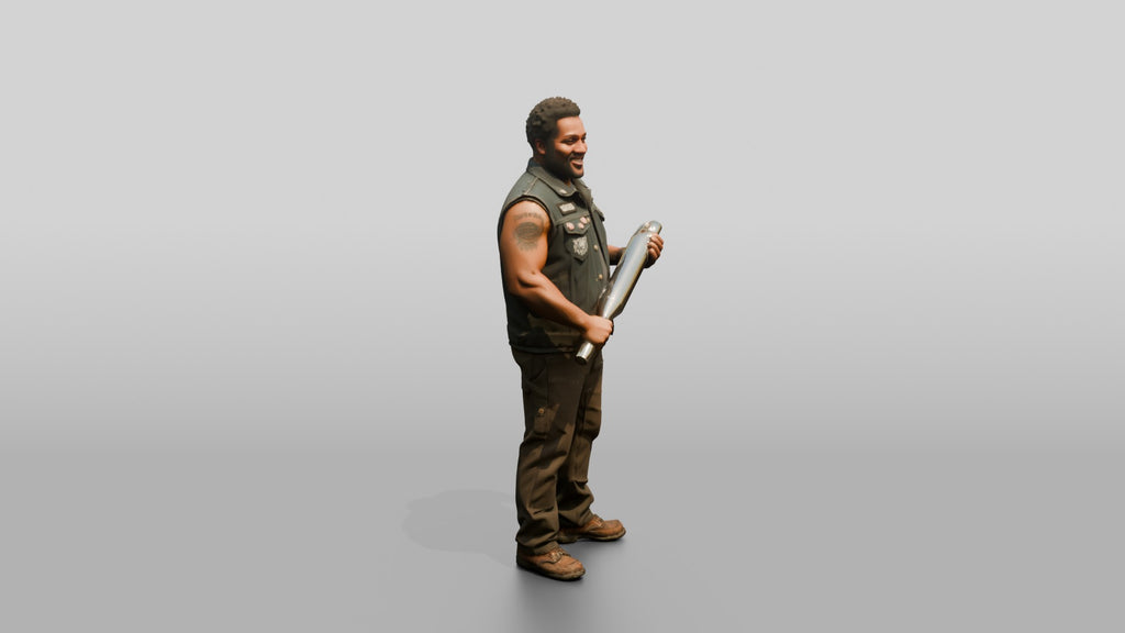 Mechanic Holding a Chrome Muffler