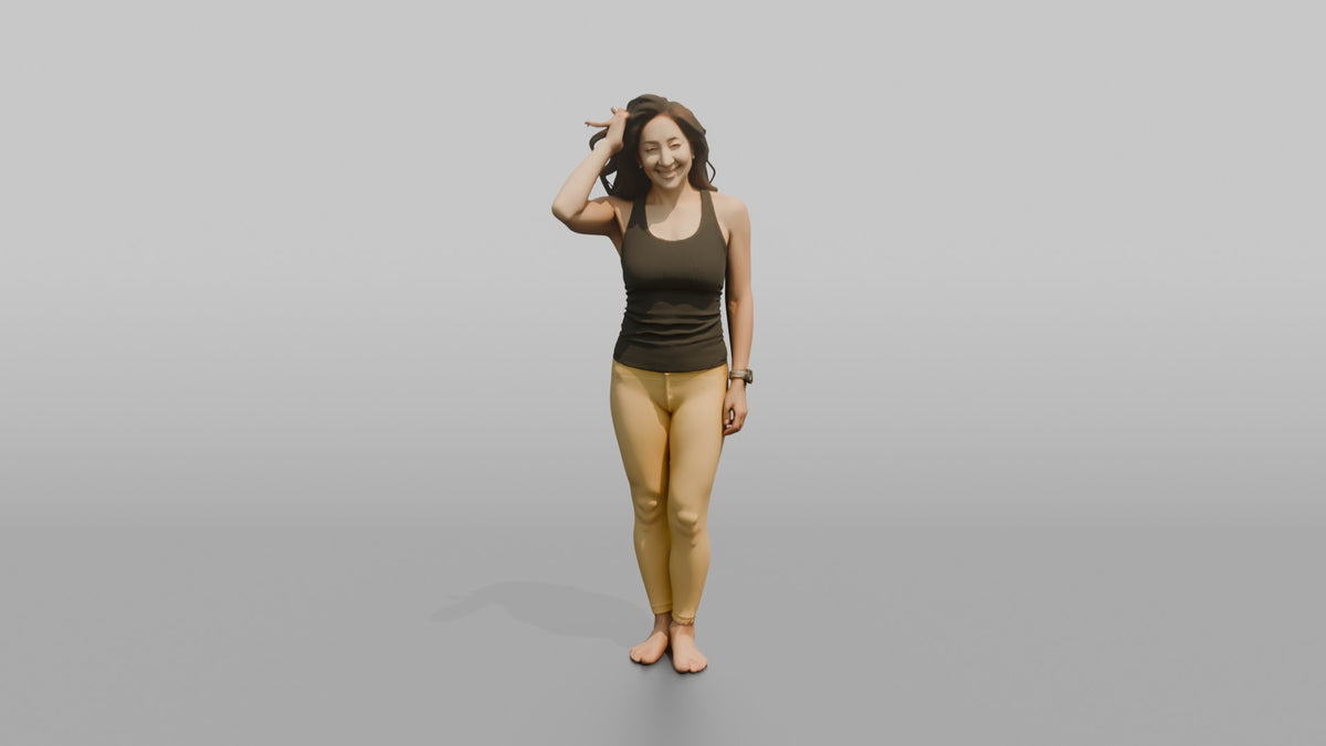 Physique Model Woman Standing With One Hand Through The Hair, Confident Pose - 3D character model, view 5
