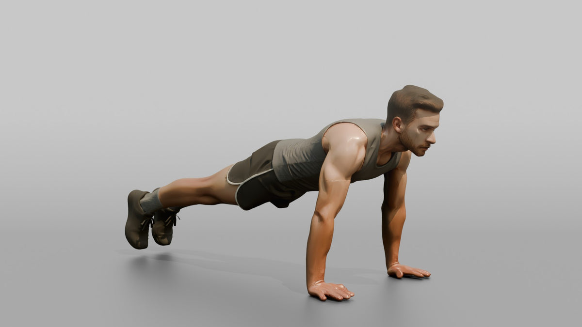 Fitness Influencer Man Mid Burpee, Hands On The Ground - 3D character model