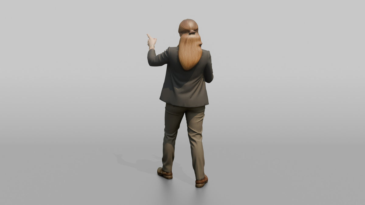 Woman Store Manager Pointing While Explaining Something - 3D character model, view 3