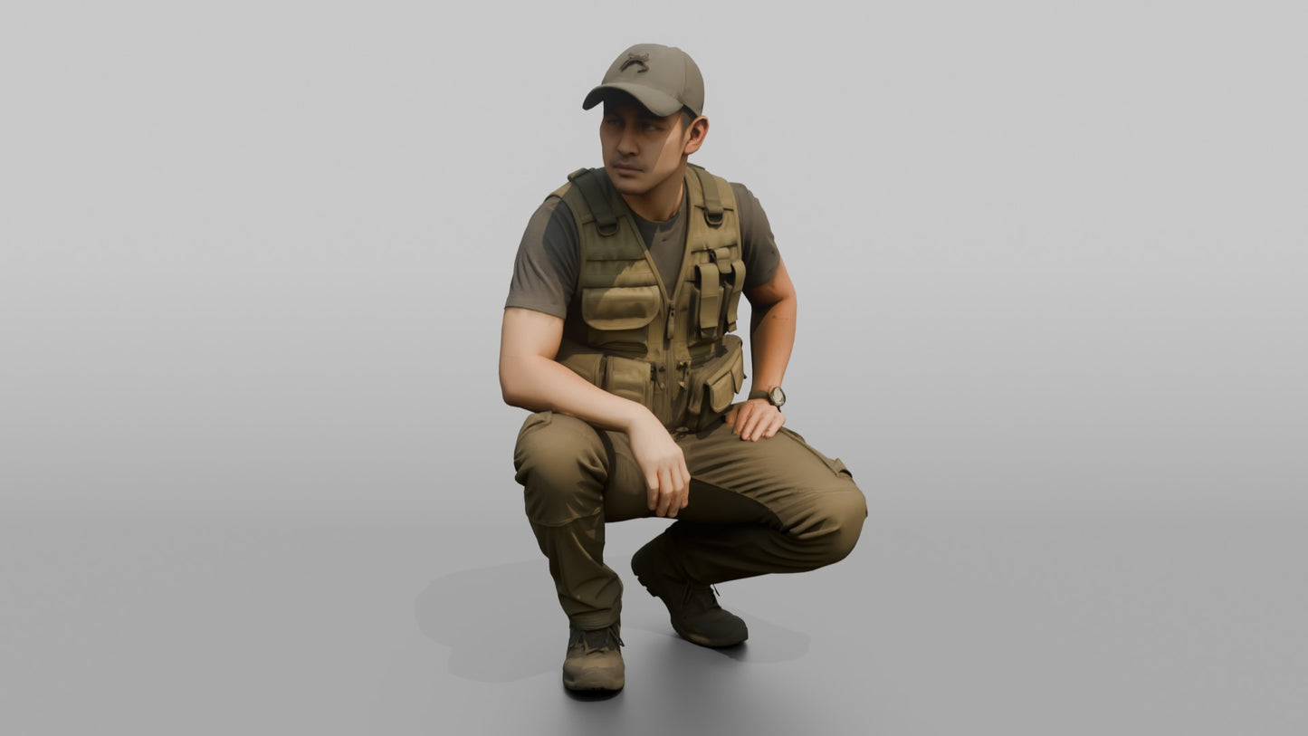 Protester Man Crouching in a Baseball Cap