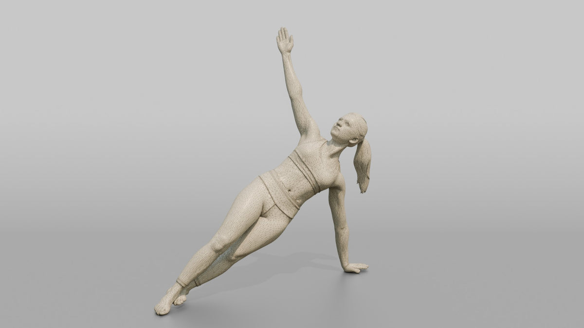 Bodyweight Athlete Woman Holding A Side Plank - wireframe topology preview
