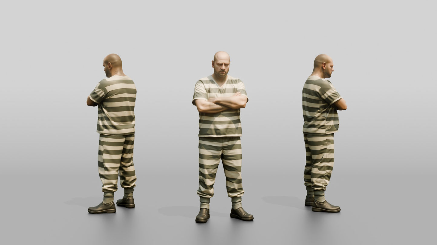 Heavy-set White Male Prisoner in a Grey-white Striped Uniform