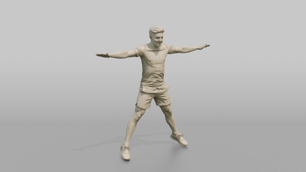 Cardio Athlete Man Mid-jumping-jack, Arms Out To The Sides - wireframe topology preview