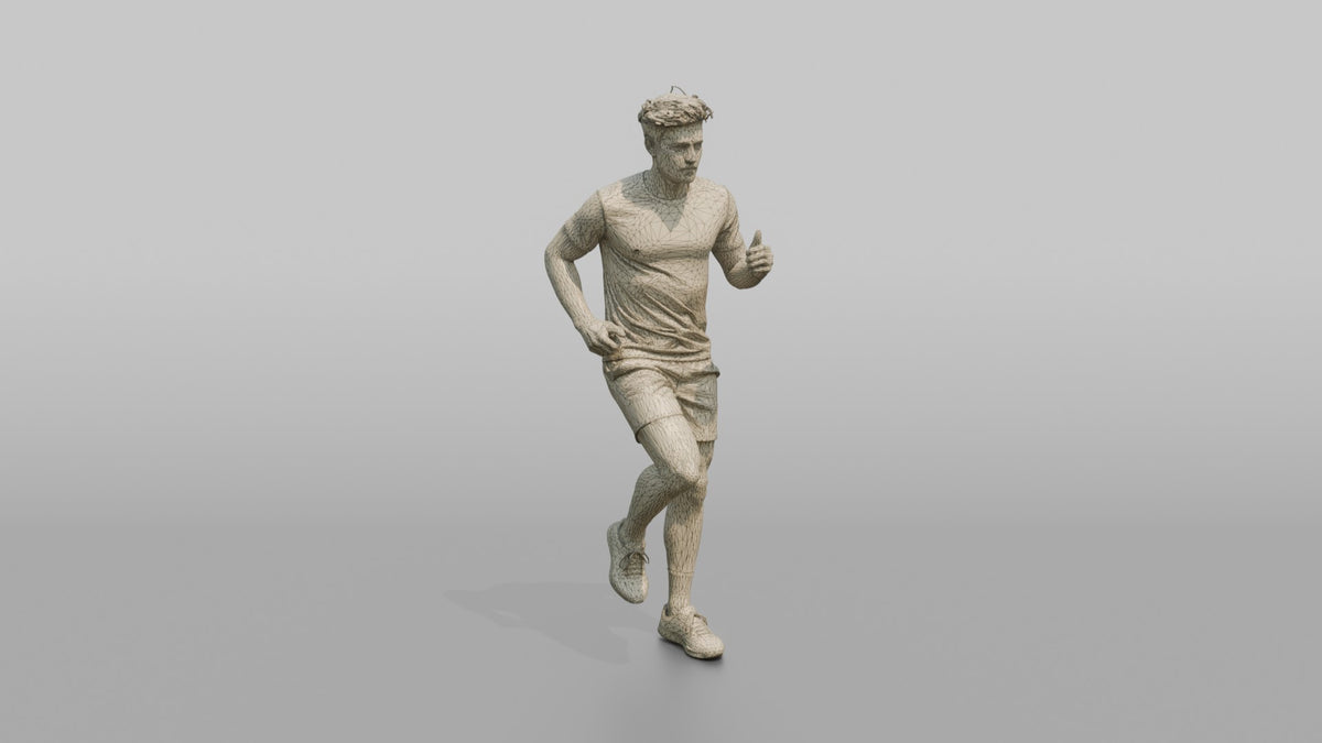 Cardio Athlete Man Jogging In Place, Arms Bent - wireframe topology preview