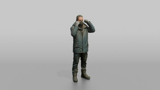 Protester Man Putting On a Respirator Mask - 3D character model, view 1