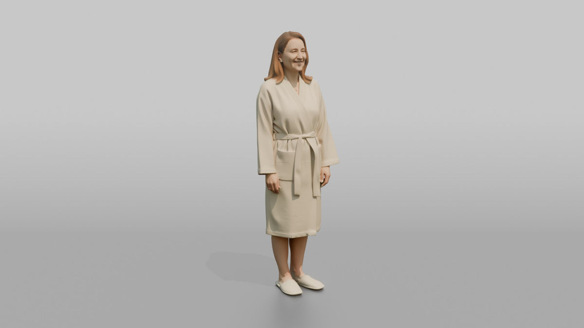 Spa Client Man Standing Barefoot In Spa Slippers, Robe Tied At The Waist - 3D character model