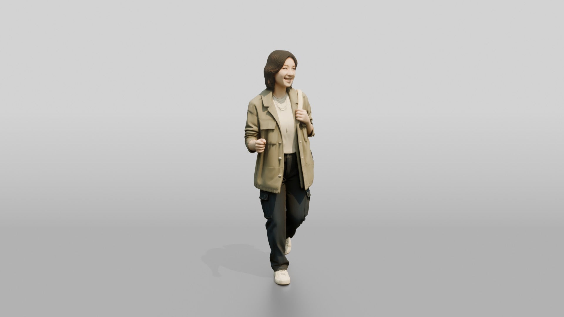 Asian Woman Jogging with Backpack