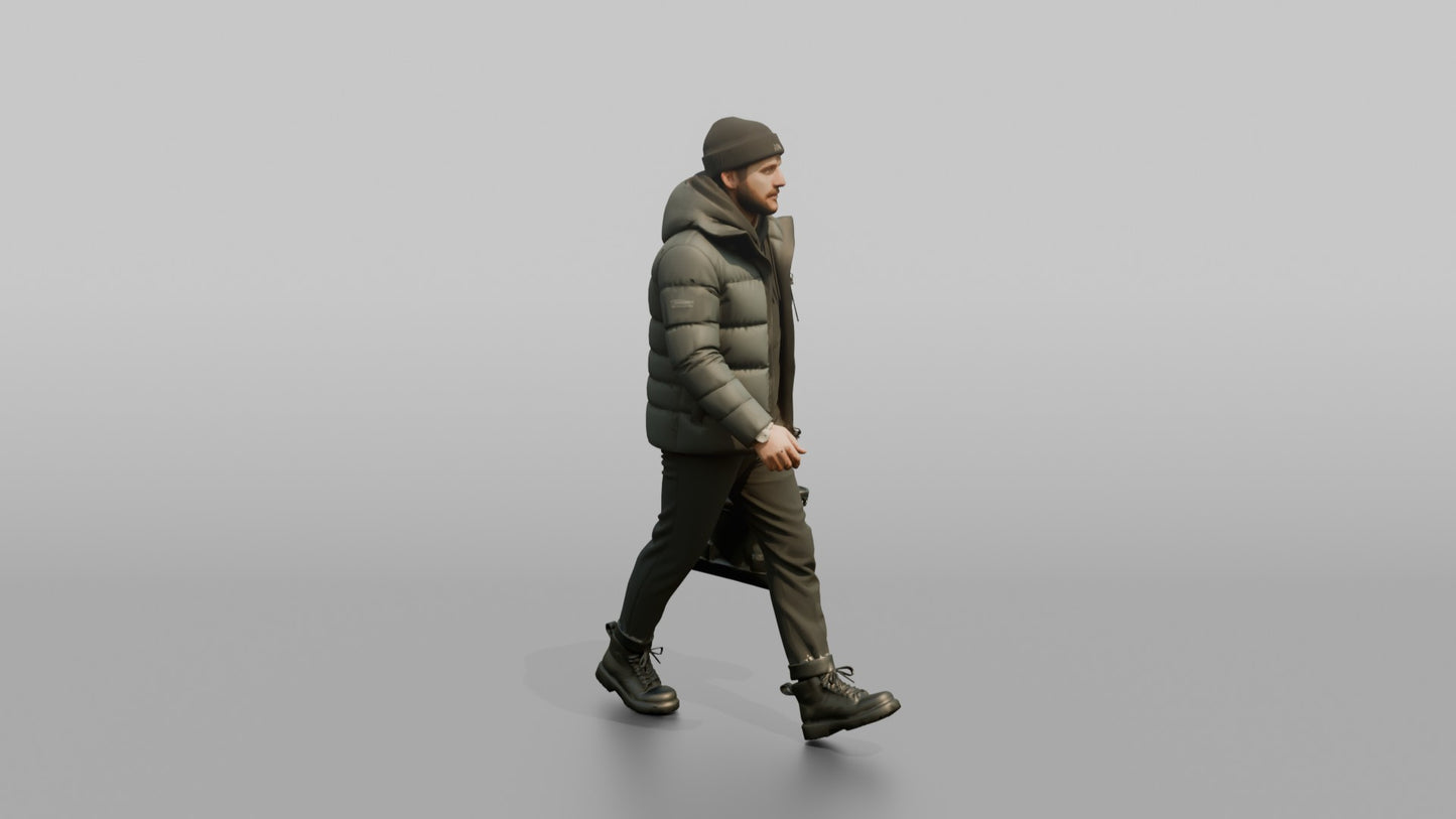 Scandinavian Man Walking in a Down Puffer Jacket