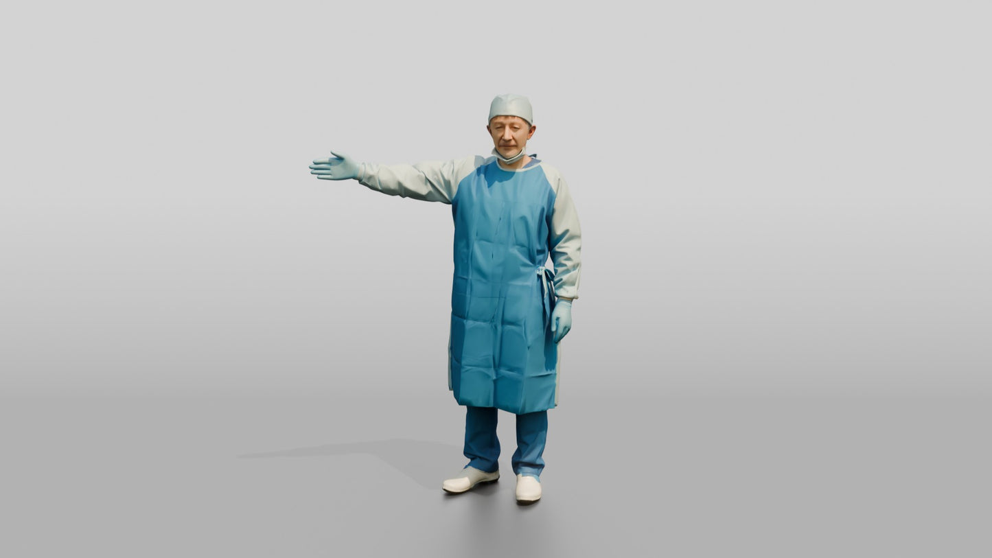 Older East Asian Man Doctor with Arm Extended