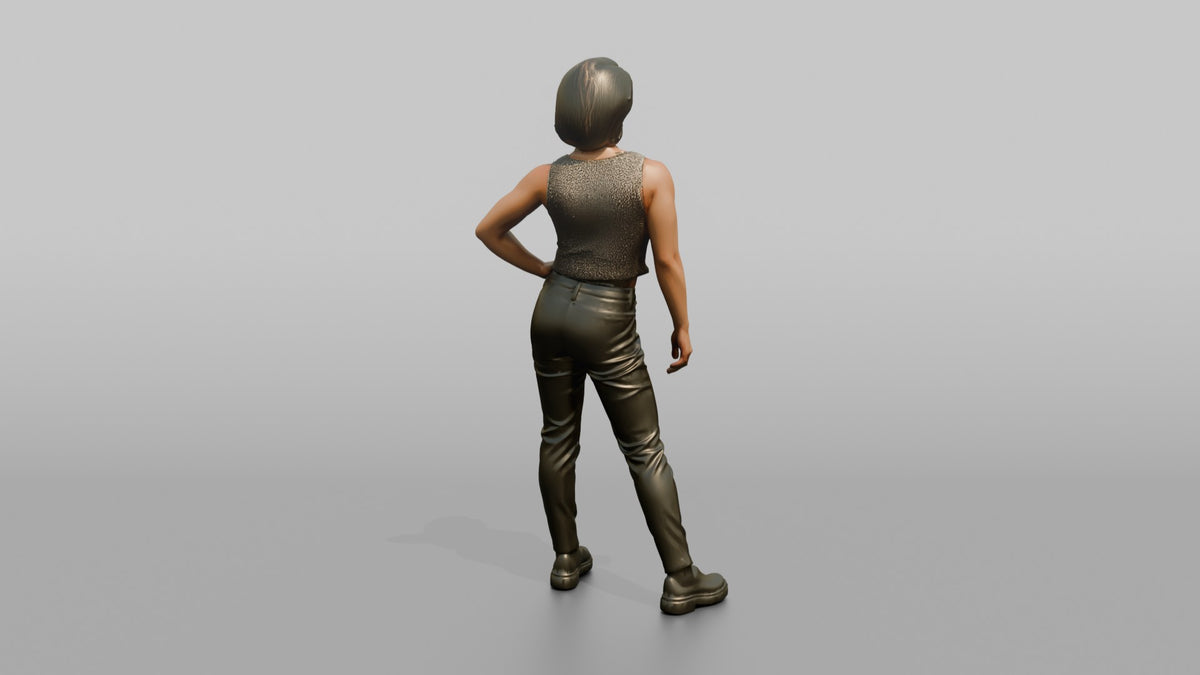 Patron Woman Striking A Bold Pose In A Metallic Sequin Top - 3D character model, view 3