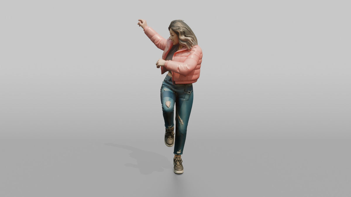 Patron Woman Wearing A Bright Cropped Puffer Jacket, Urban Dance Pose - 3D character model, view 4