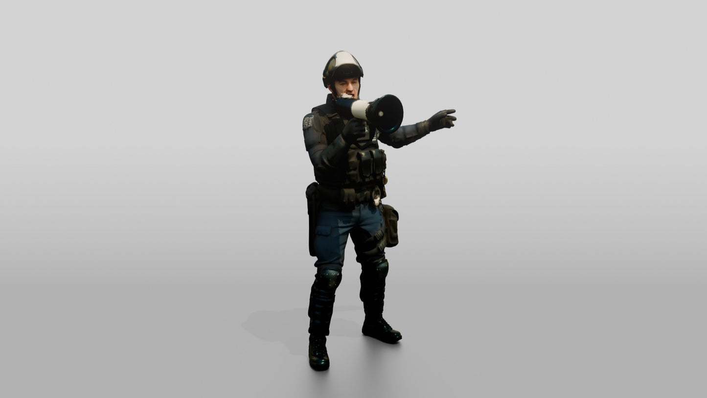Riot Police Officer Holding Megaphone