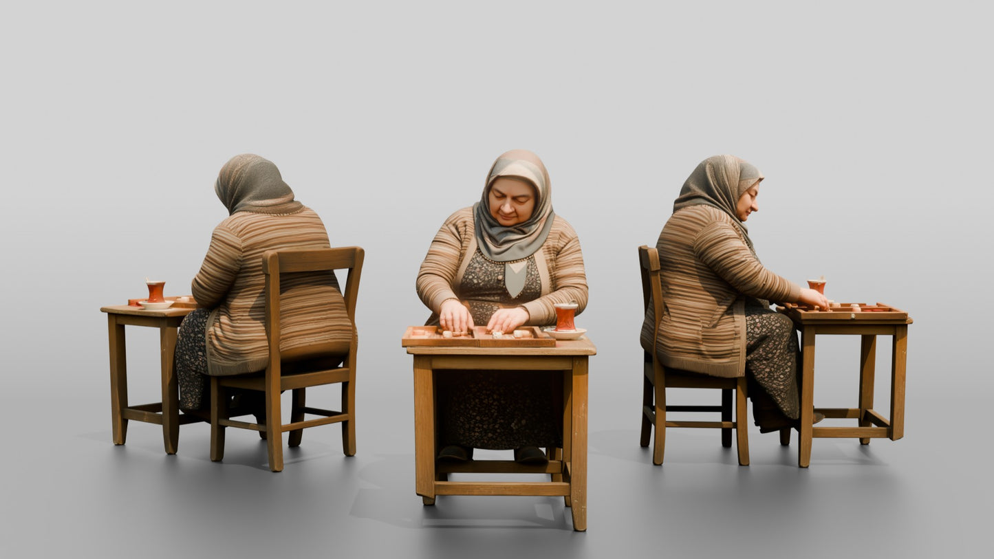 Elderly Woman Playing Backgammon