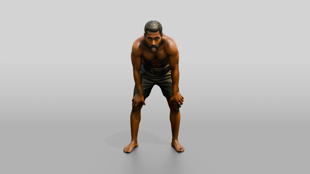 Man Resting Hands on Knees