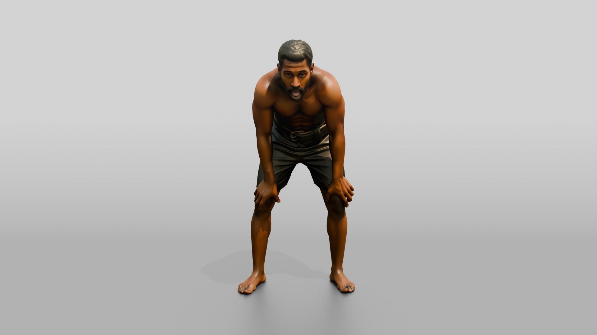 Man Resting Hands on Knees