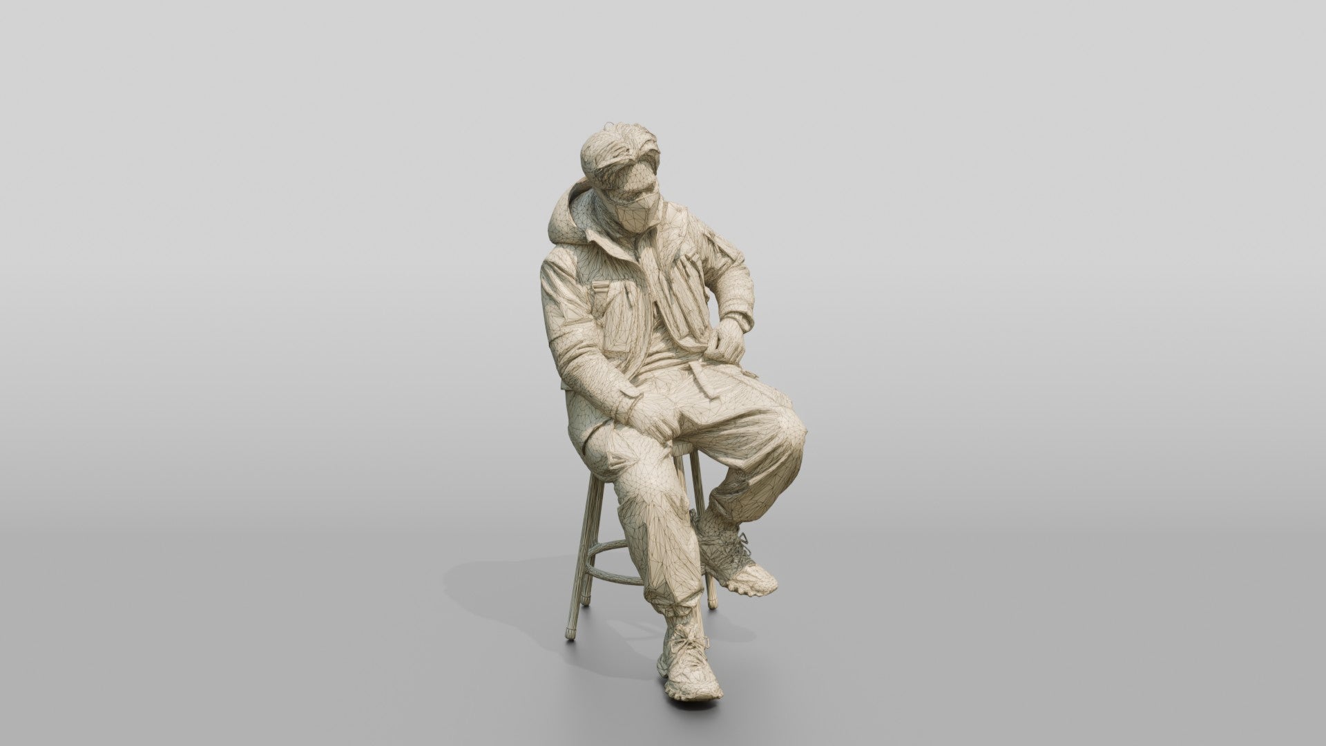 Techwear Man Relaxing on a Stool