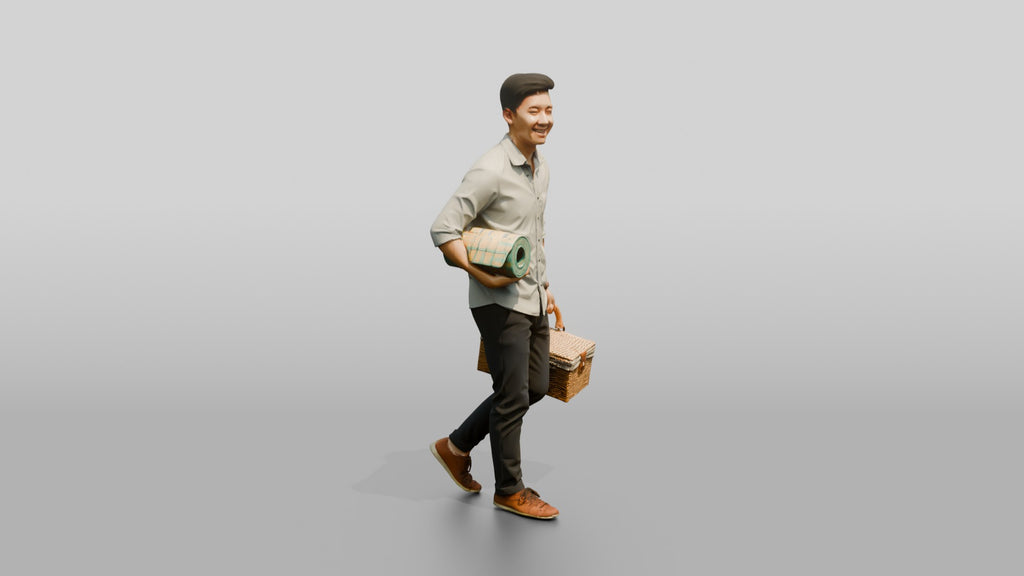 Young Chinese Man Carrying a Picnic Basket