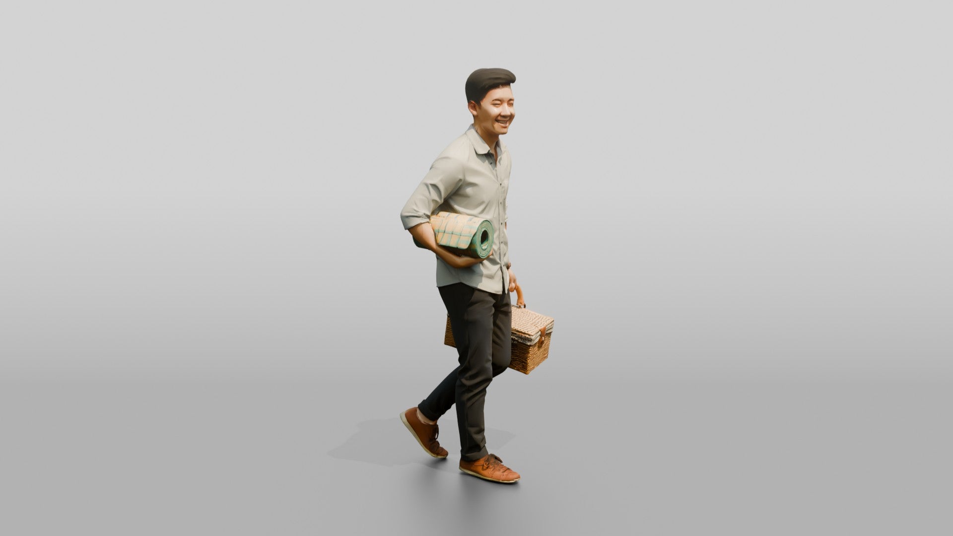 Young Chinese Man Carrying a Picnic Basket