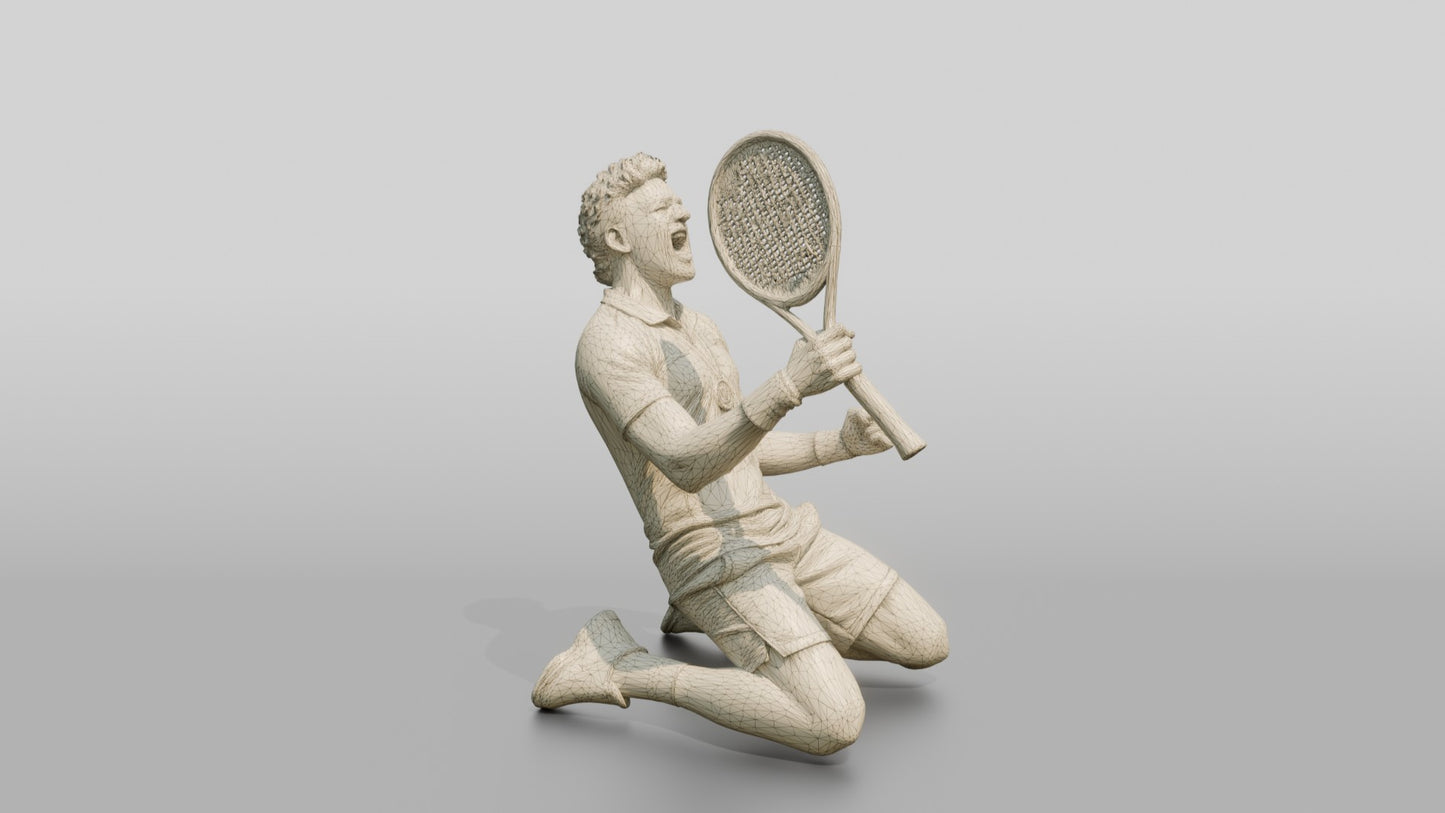 Male Tennis Player Sliding on His Knees in Celebration