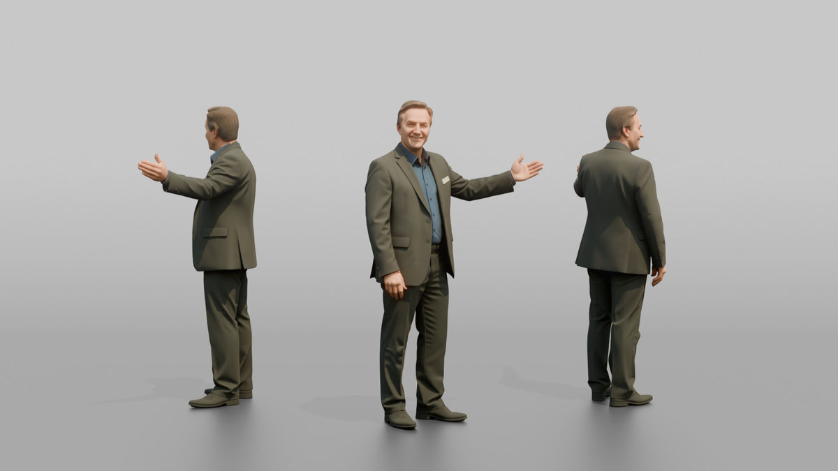 Host Man Gesturing Toward A Table, Arm Extended - 3D character model, view 1