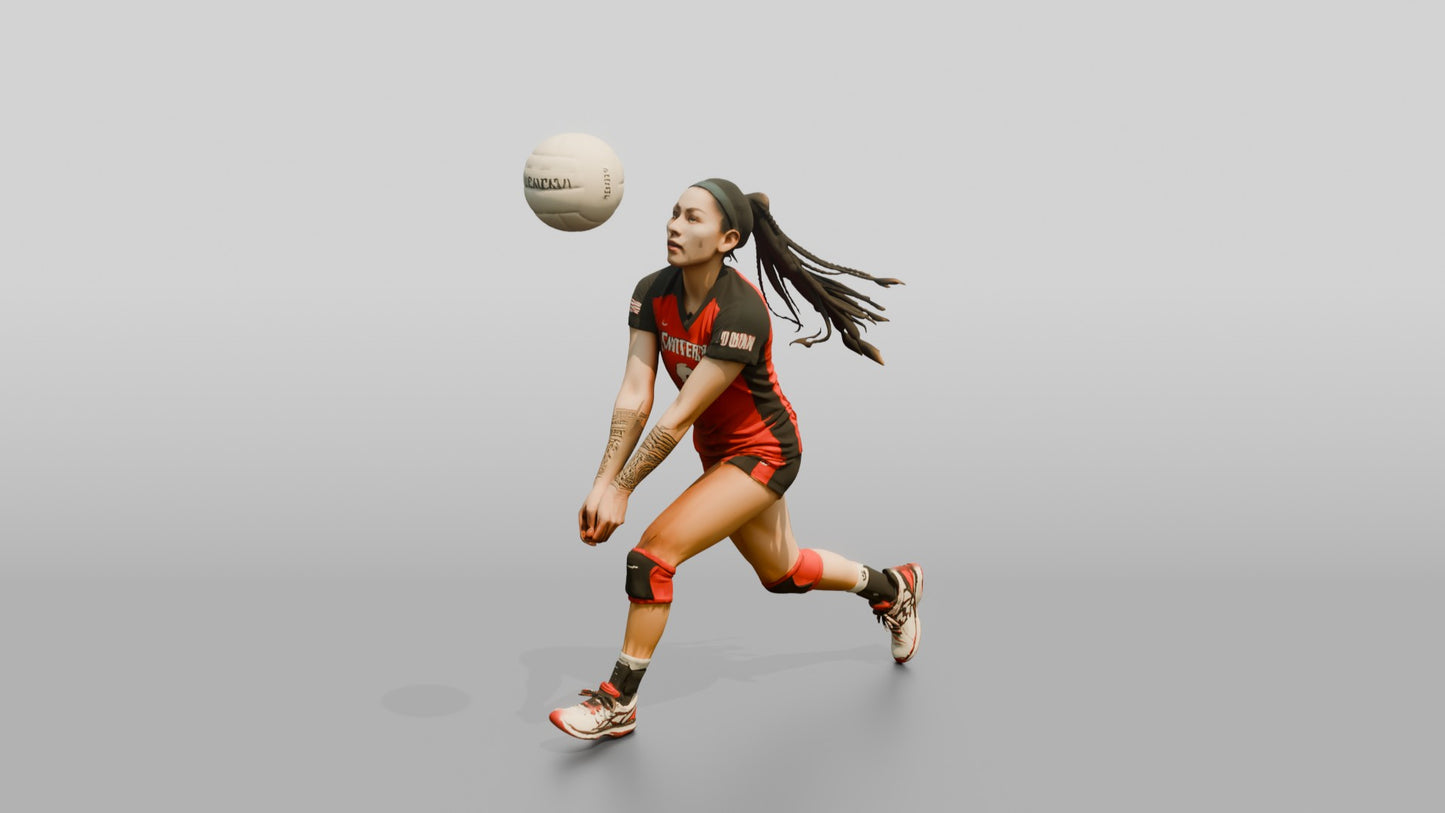 Female Volleyball Player in Red and Black Kit