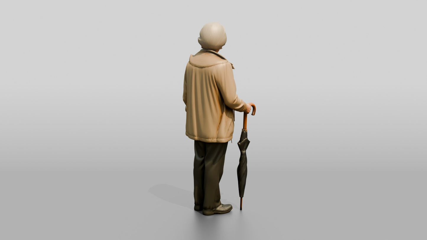 Elderly White Woman Standing with an Umbrella
