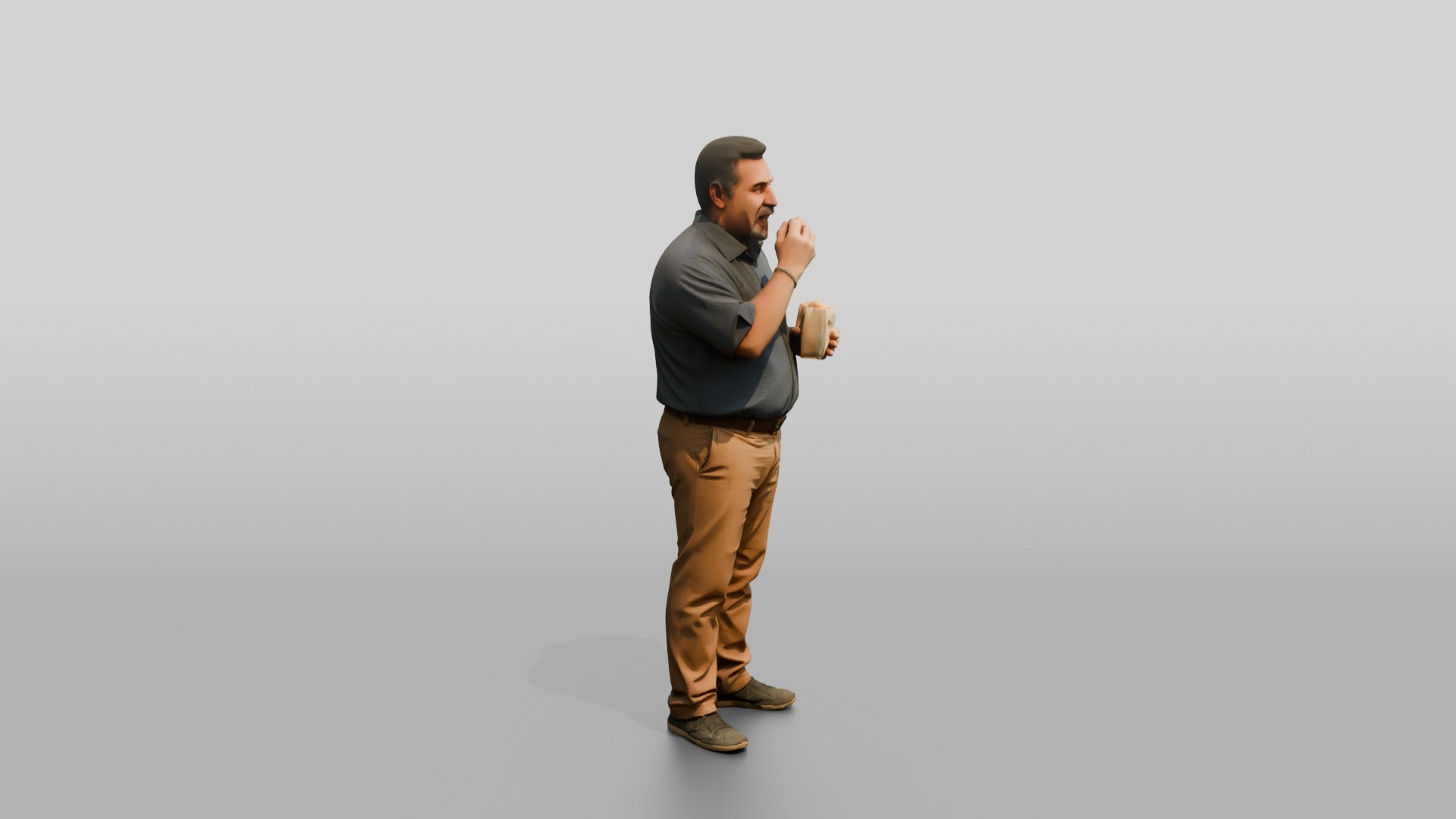 Plus-Size Middle-Aged Persian Man Eating a Snack